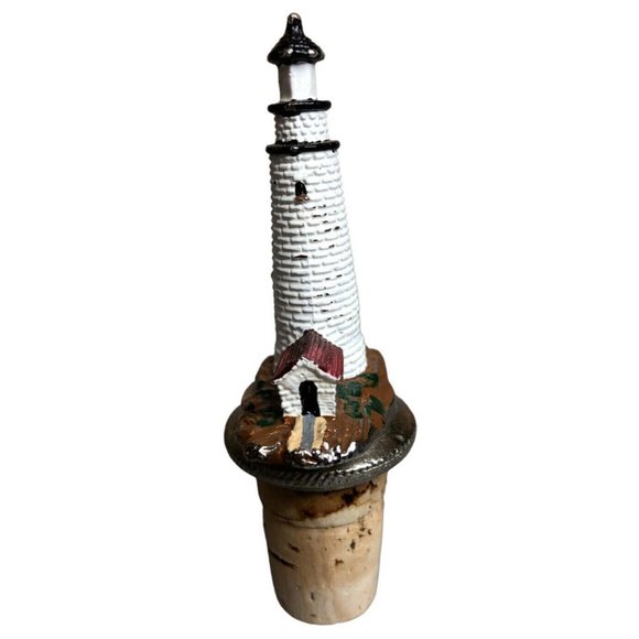 WTU Lighthouse Bottle Stopper Wine Liquor with Chain 3.75" Vintage Nautical Deco - Picture 1 of 10